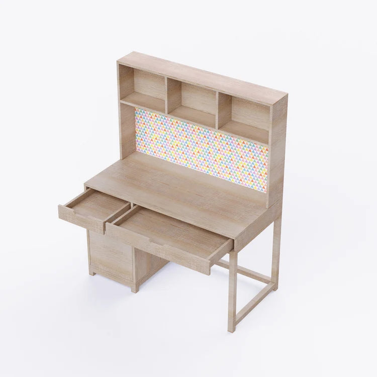 Modern Kids Study Desk with Open Bookshelves, Dual Utility Drawers, Spacious Writing Table & Vertical Storage for Kids & Teen