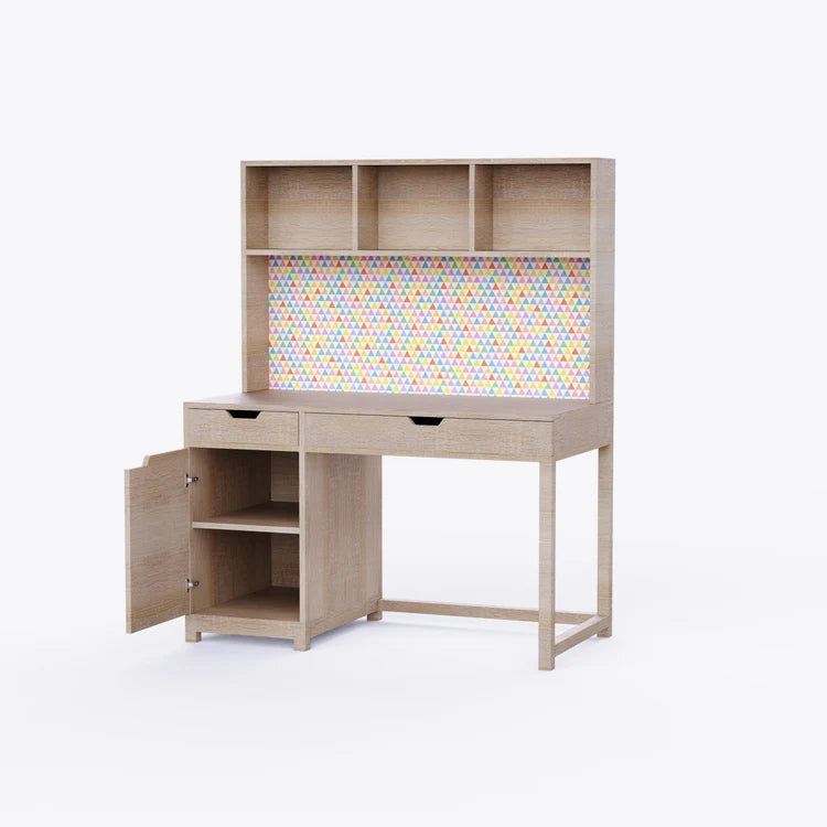 Modern Kids Study Desk with Open Bookshelves, Dual Utility Drawers, Spacious Writing Table & Vertical Storage for Kids & Teen