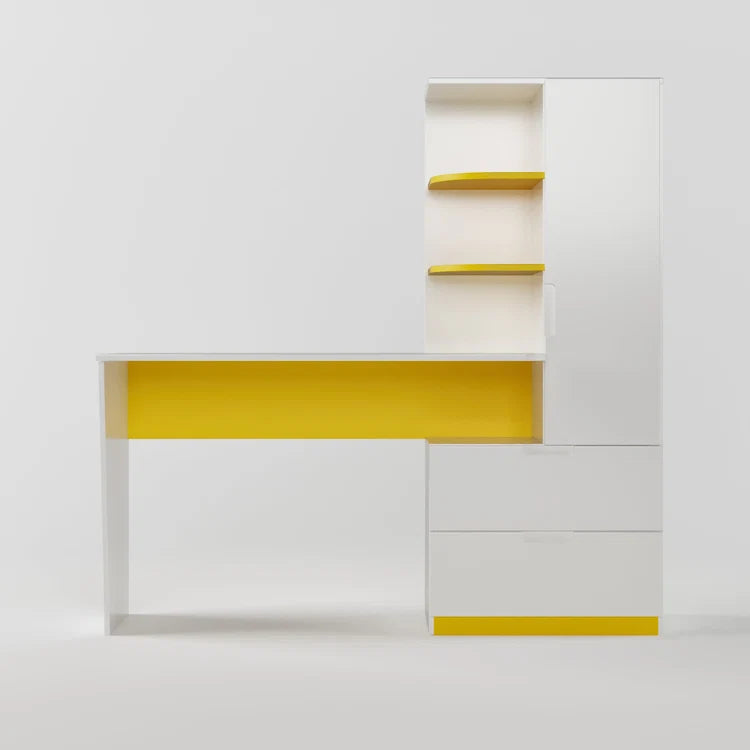 Kids Study Desk with Storage Cabinet, 2 Drawers & Open Shelves for Bedroom, Study Room & Classroom – Natural Oak & White Finish