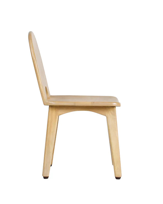 Kids Wooden Dining Chair Natural Finish with Curved Backrest and Comfortable Seating Design