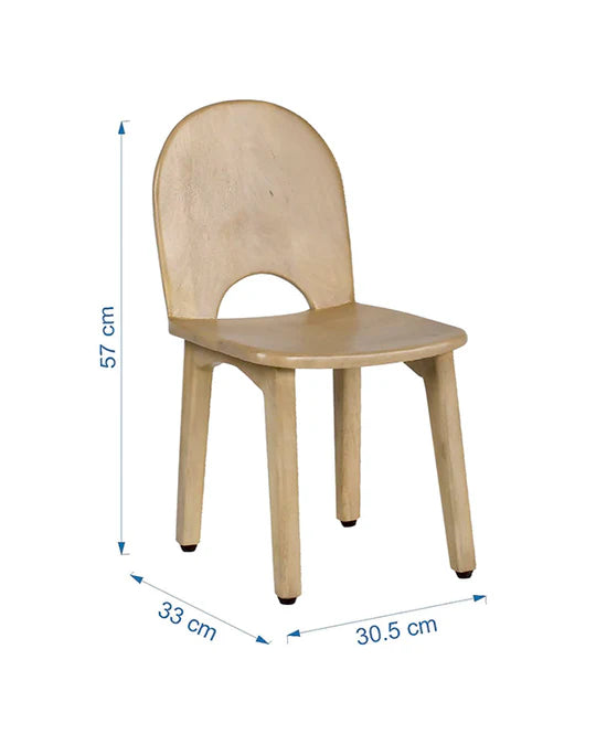 Kids Wooden Dining Chair Natural Finish with Curved Backrest and Comfortable Seating Design