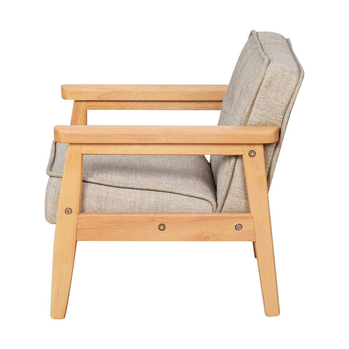 Handcrafted Wooden Kids Lounge Chair with Cushioned Seat and Backrest, Wood Frame, Soft Fabric, Comfortable Armrest Design for Relaxation