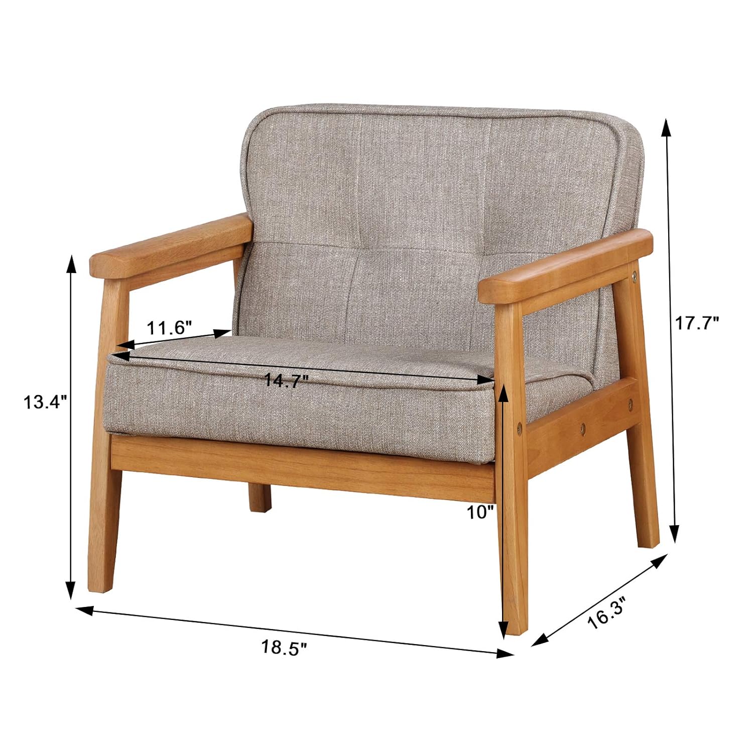 Handcrafted Wooden Kids Lounge Chair with Cushioned Seat and Backrest, Wood Frame, Soft Fabric, Comfortable Armrest Design for Relaxation