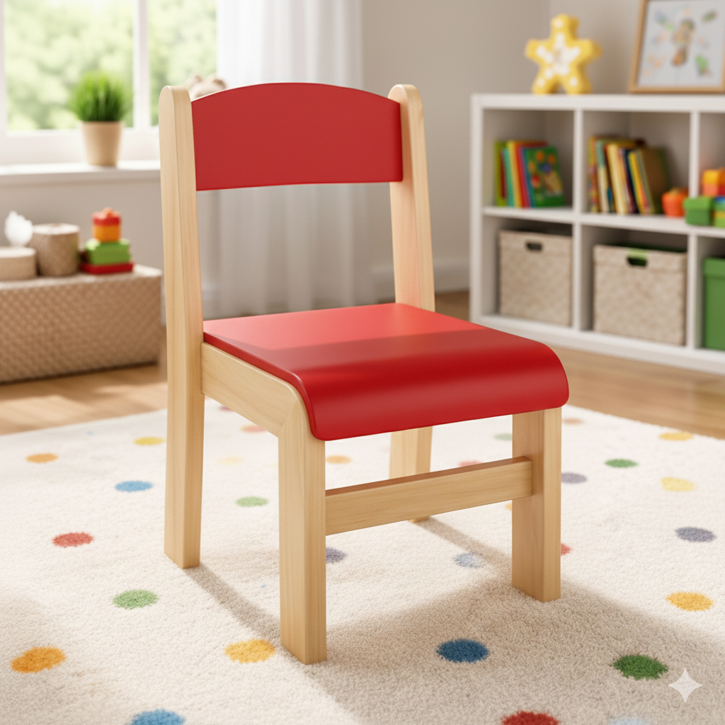 Durable Red and Natural Wood Kids' Play Chair - Ergonomic Seating for Toddlers and Children