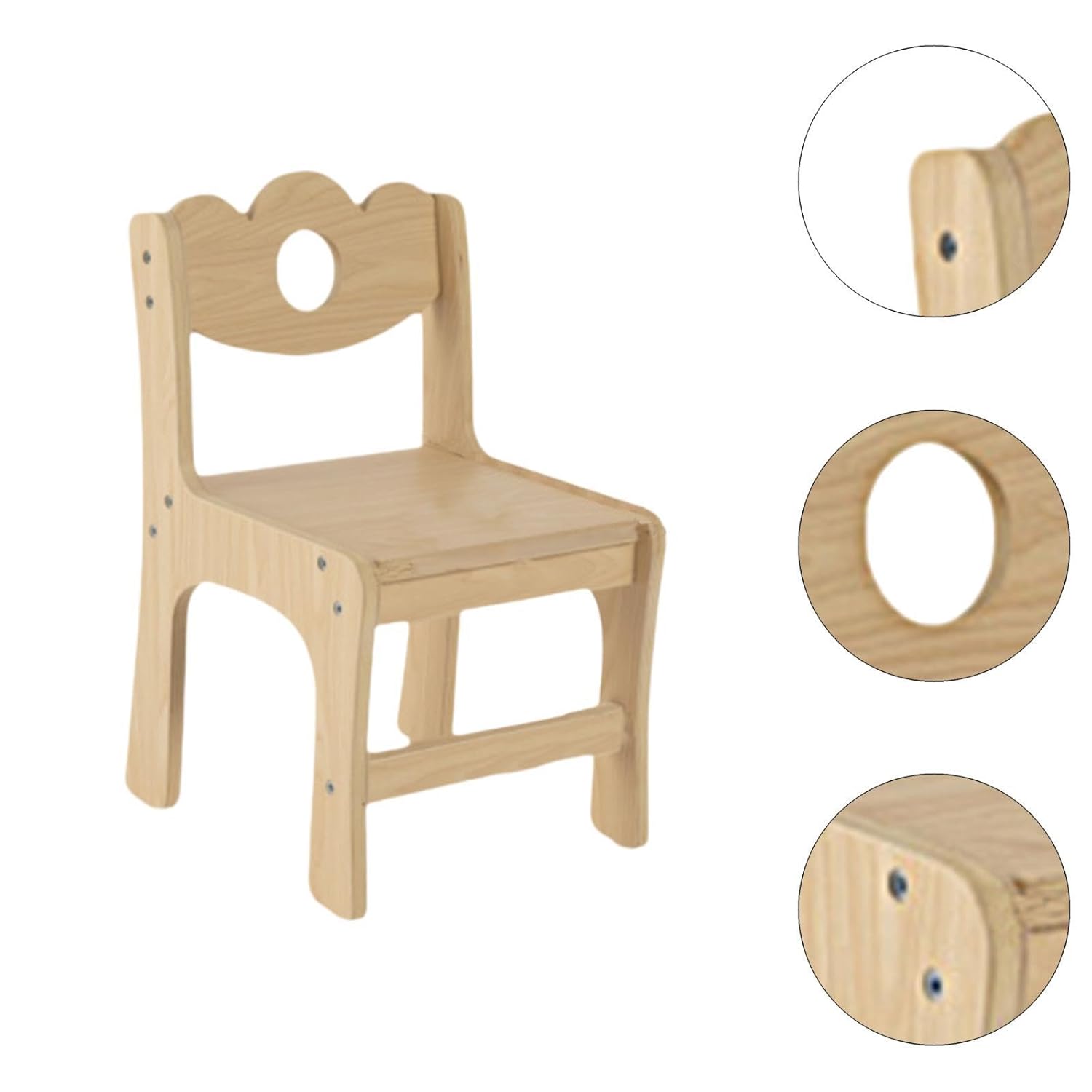 Eco-Friendly Natural Wood Kids Chair - Scalloped Back and Sturdy Design for Toddler Playrooms