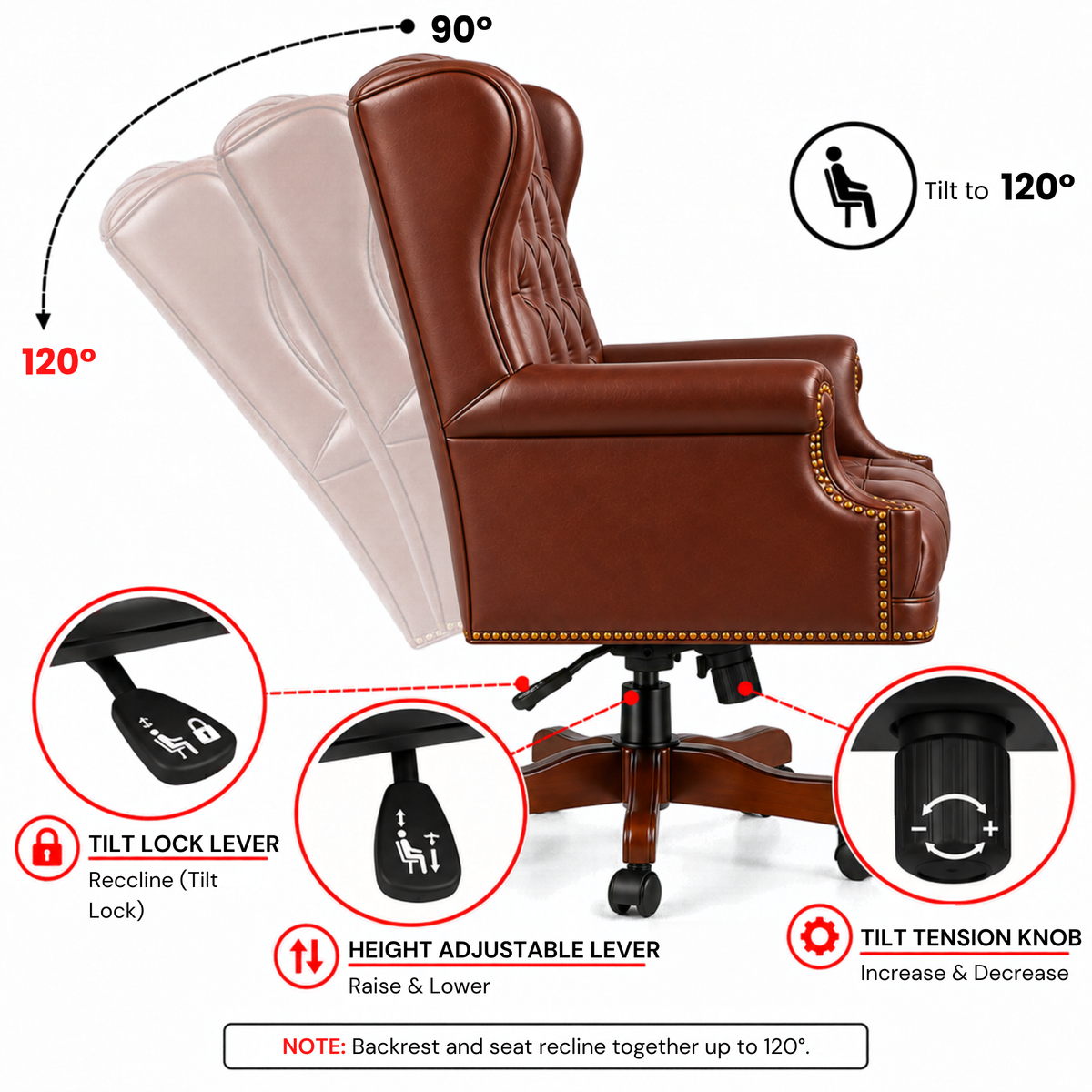 Luxury Wingback Swivel Chair with Wooden Base and Classic Tufted Style Director Desk Chair