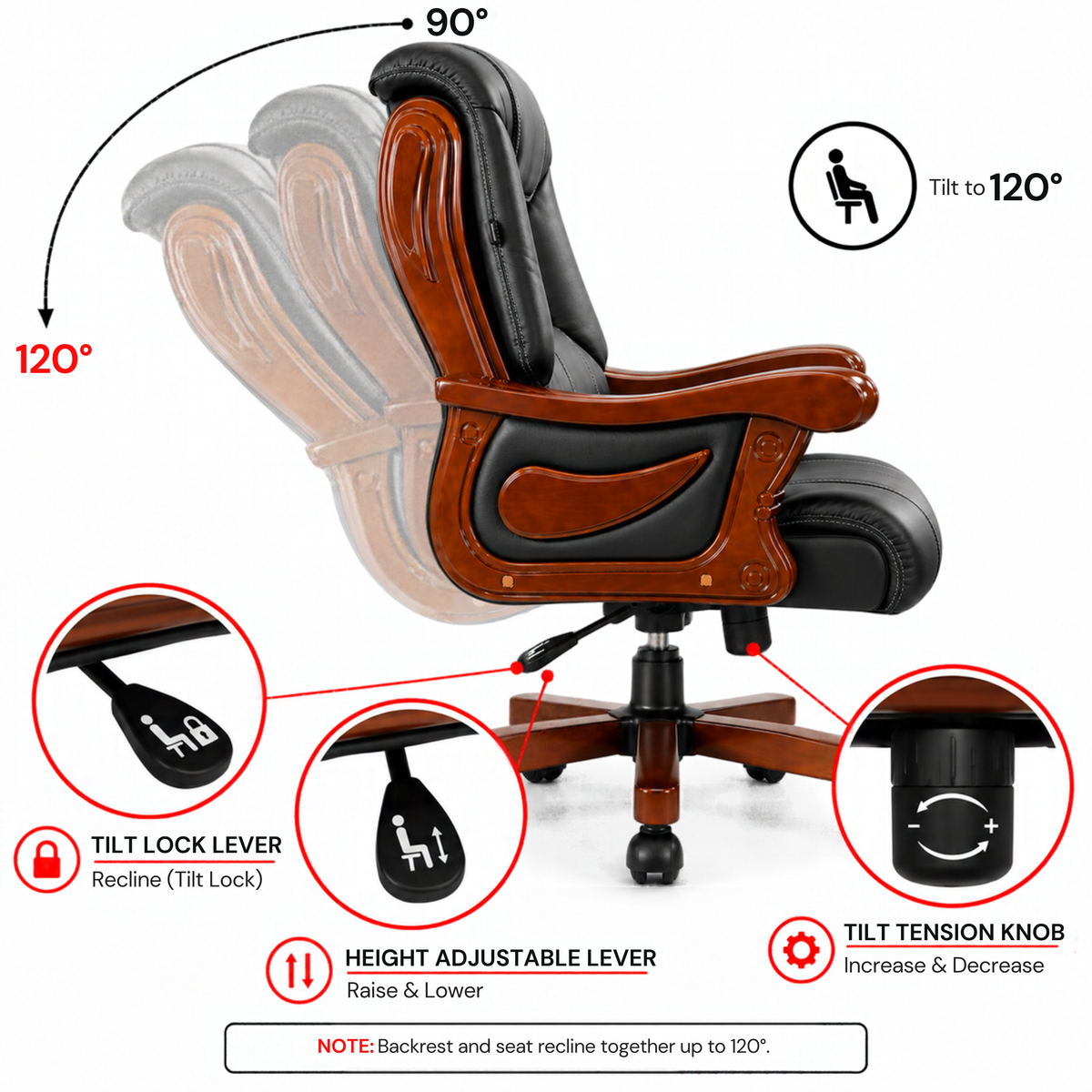 High Back Director Chair for office Luxury Design Made in Plyboard with Leatherette Upholstery & Armrests & Height Adjustable