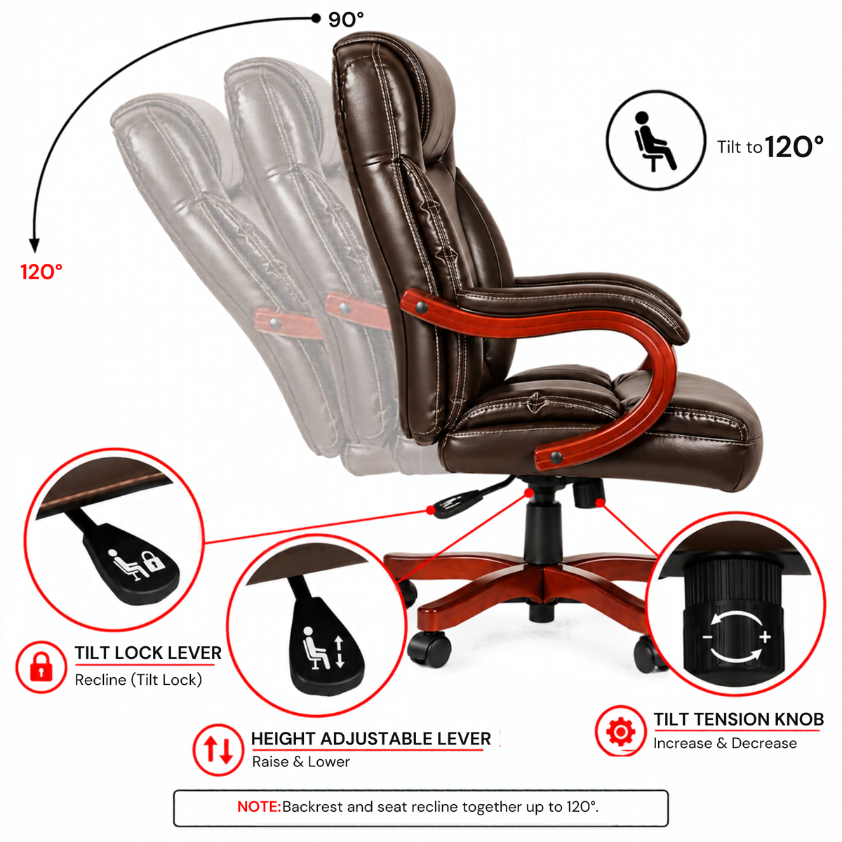 Director office Chair Made in Plyboard with Leatherette Upholstery & Armrest with Height Adjustable & Revolving Chair