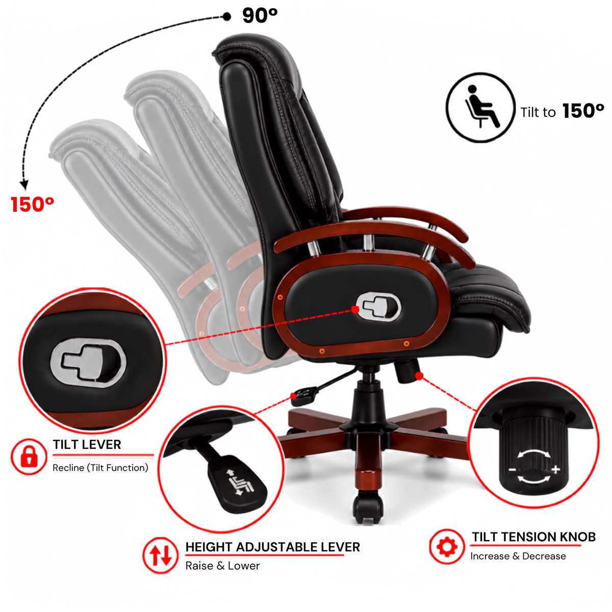 Ergonomic Director Chair: Modern Design, Plyboard & Leatherette, Recliner, Height Adjustable, Fixed Armrest & Revolving for Ultimate Comfort