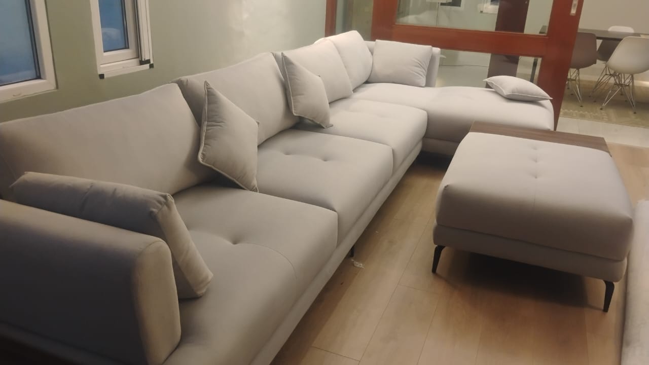 Home and Living Room Luxury Design 3 Seater Sofa made in Pinewood and Upholstery & Metal Legs Base Modern Look in Home Grey Color