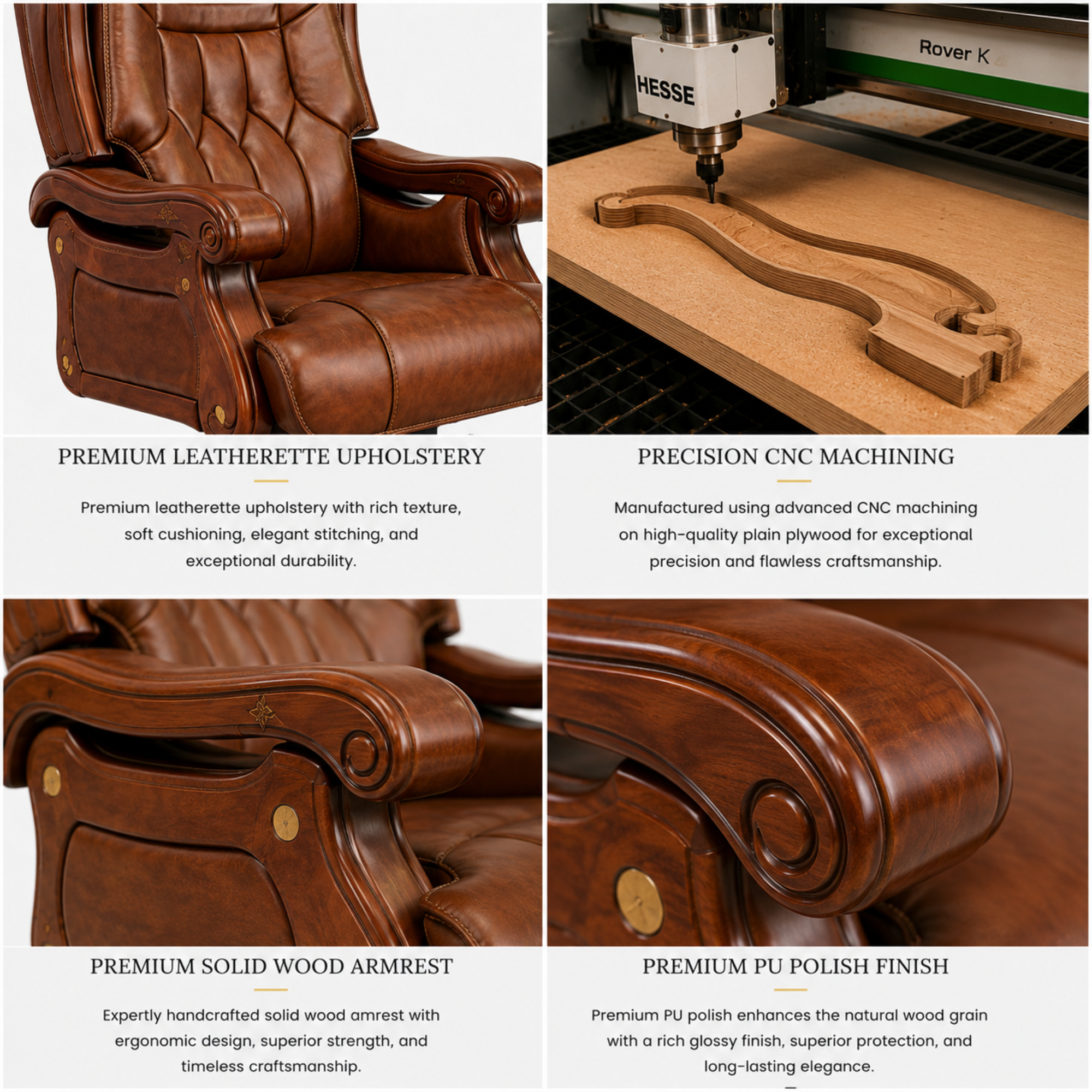 Luxury Director Chair for office Royal Design with Handcrafted & Leatherette & Recliner & Height Adjustable and Revolving Chair