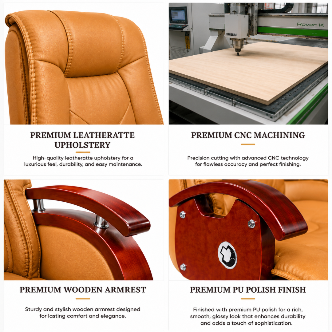 High Back Director Chair for office Modern Design Made in Plyboard with Leatherette & Recliner & Height Adjustable and Revolving Chair