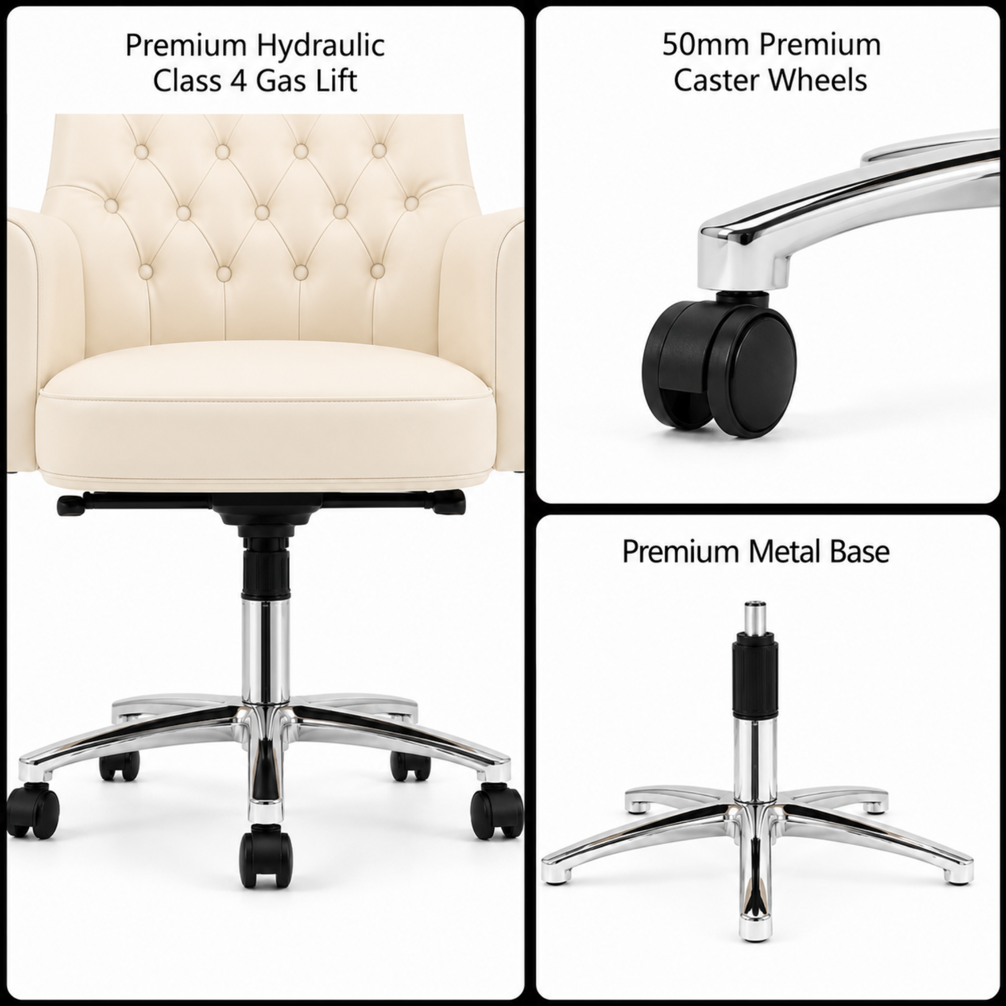 Luxury Director Chair with Button-Tufted Upholstery, Ergonomic, Padded Armrests, and Chrome Base for Modern Office Chair