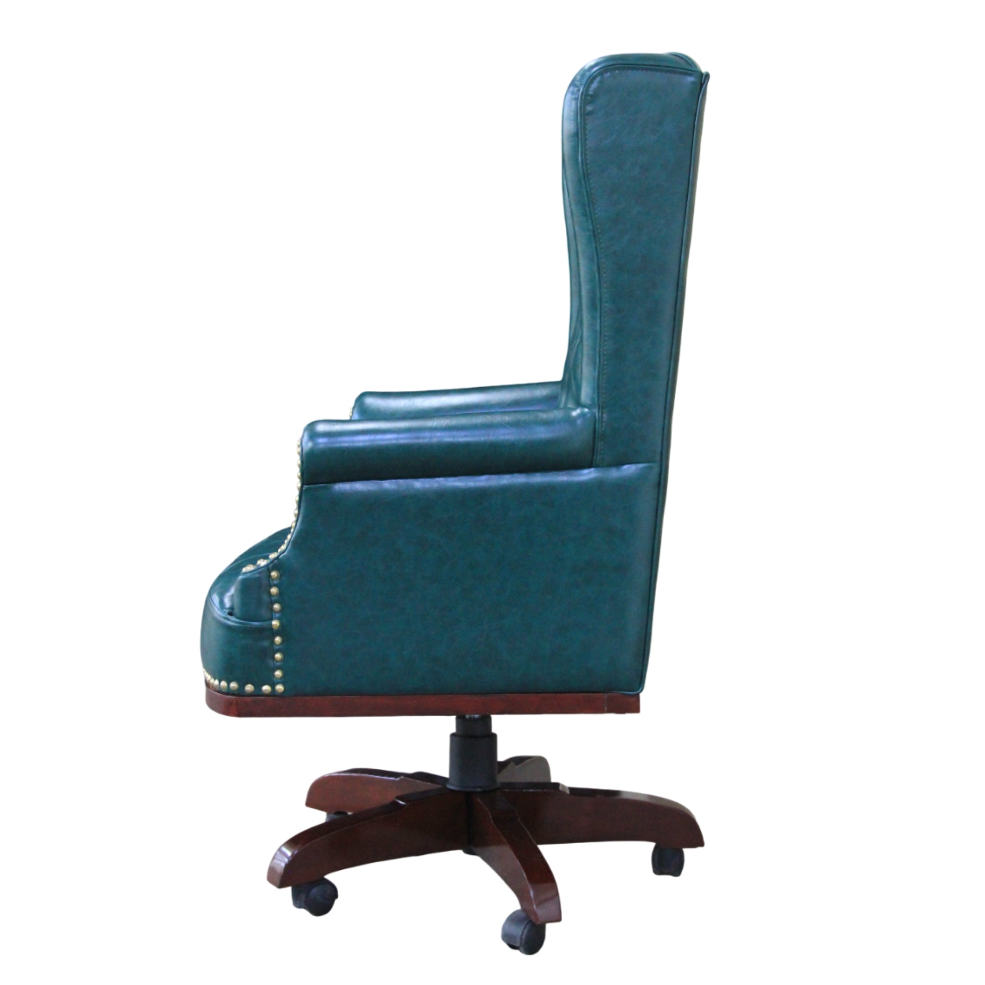 High Back Leatherette & Wooden Office Chair | Revolving & Height Adjustable | Director and CEO & Executive Chair | Armrest & Wheelbase | Green