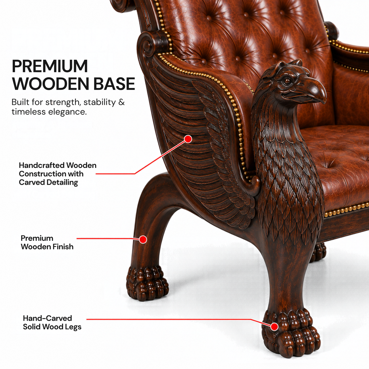 Royal Handcrafted Director's Chair – Solid Teak Wood with Leatherette Upholstery & Brown Carved Armrests