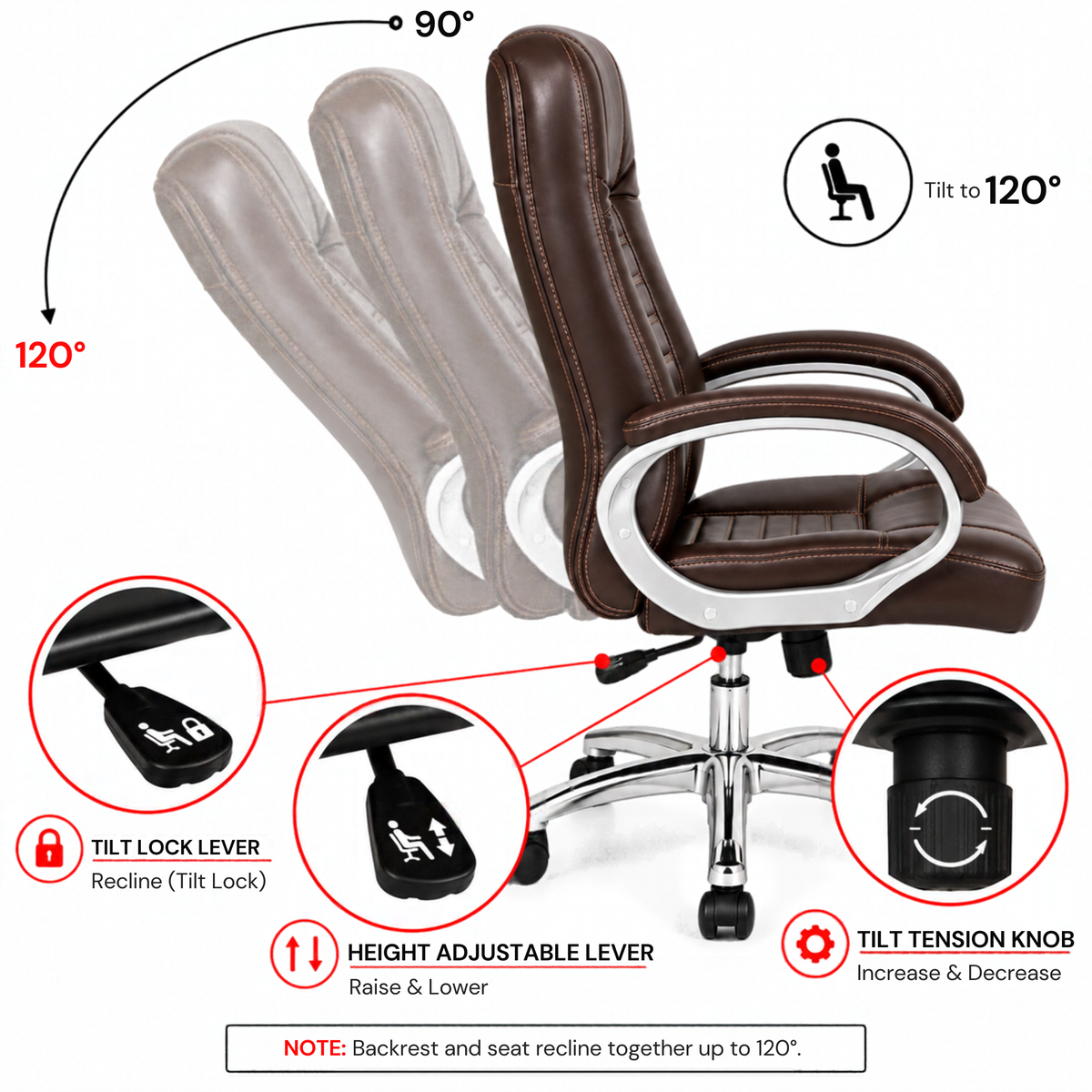 Premium Director Chair, Leatherette Upholstery, Powder-Coated Chrome Base