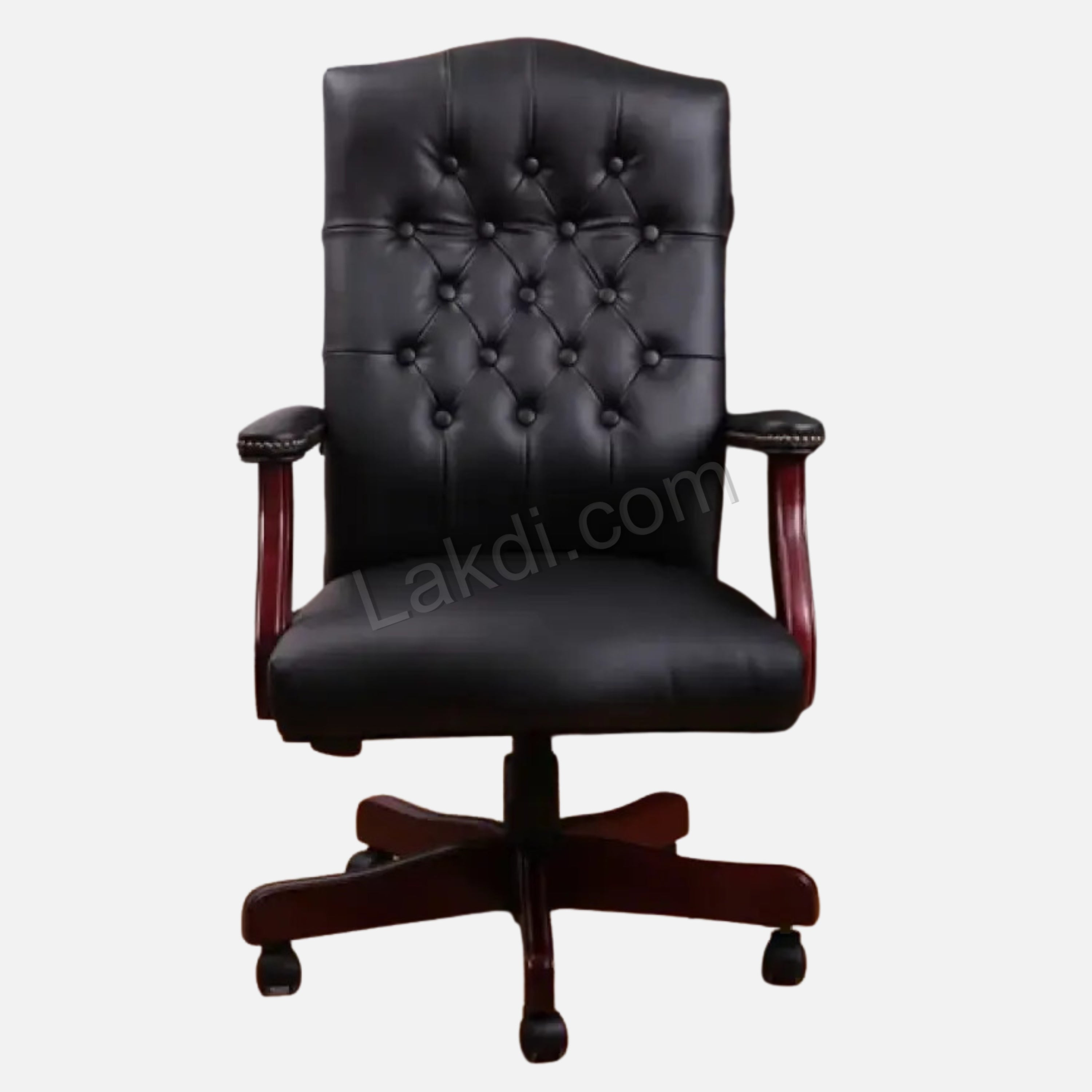 Director office Chair Tufted Design Made in Solid wood with Leatherette Upholstery & Armrest with Height Adjustable Chair - Black