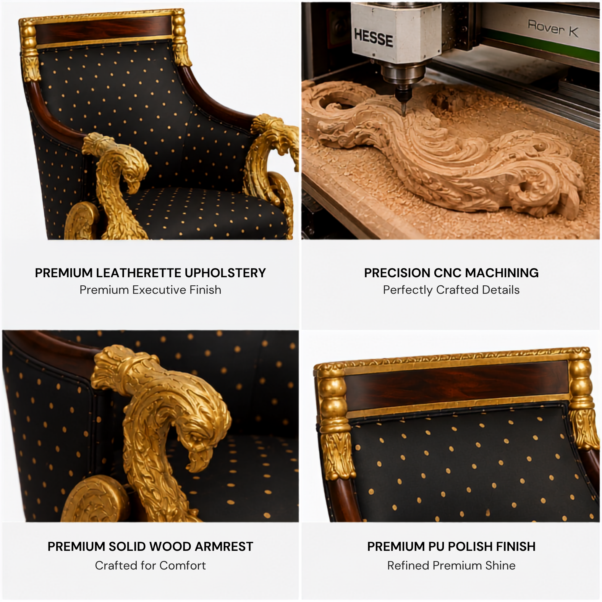 Royal Handcrafted Director's Chair – Solid Teak Wood with Fabric Upholstery & Golden Carved Armrests