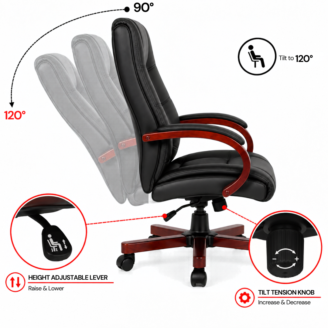 Stylish Leatherette Director and Boss Office Chair with Wooden Handle and Base
