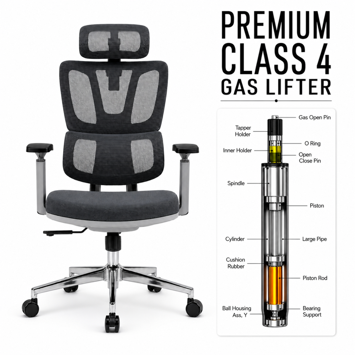 Executive High Back Mesh Chair with Adjustable Headrest, Ergonomic Lumbar Support, Breathable, Comfortable Seat Cushion, Smooth Swivel Base for Office