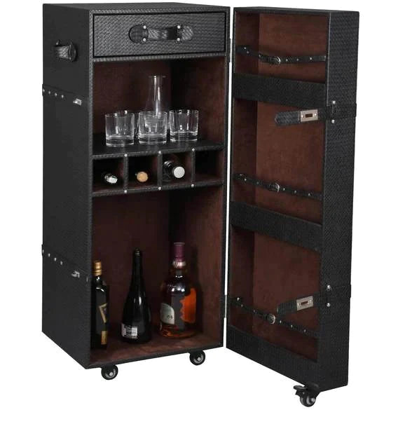 Wooden Bar Cabinet with Caster Wheel Base