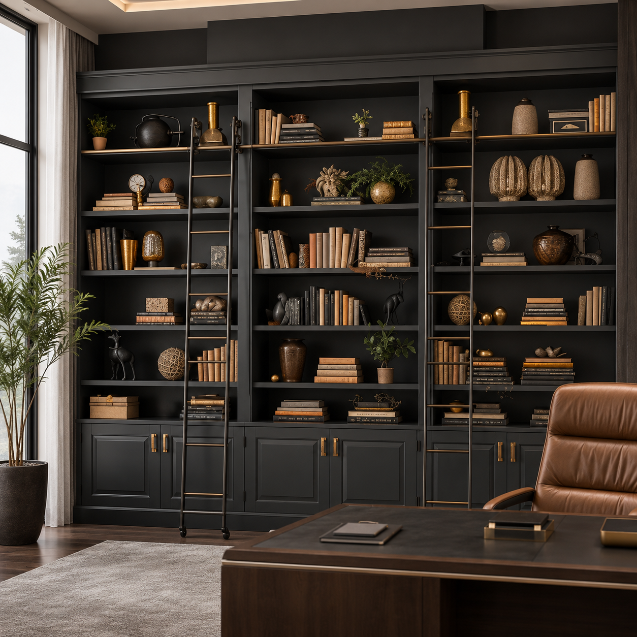 Office and Study Room Book Case Luxury Modern Cabinet and Back Unit for Office made in MDF with Sleek, Space-Saving Shelving