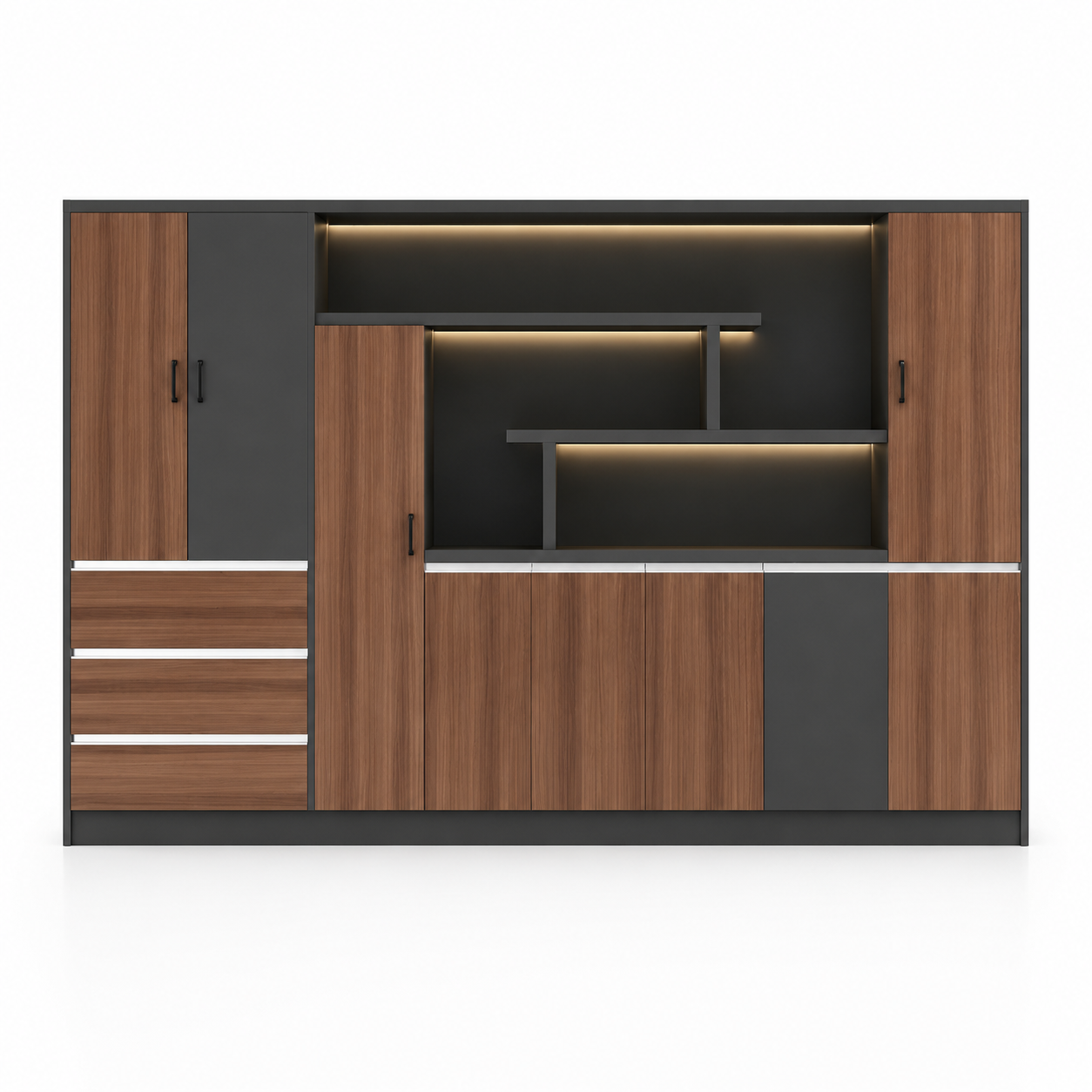 Home and Office Cabinet Premium File Storage for Back Unit Made in Particle Board with Cabinets and Cupboard in Light Brown Color