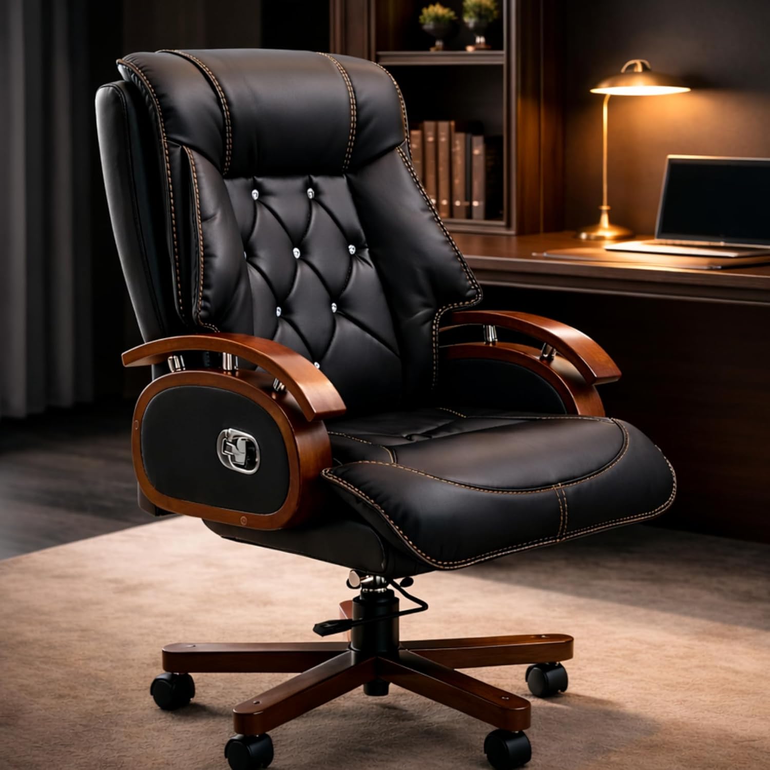 ऊँचाई समायोज्य लकड़ी के आधार के साथ उच्च पीठ वाली निर्देशक कुर्सी