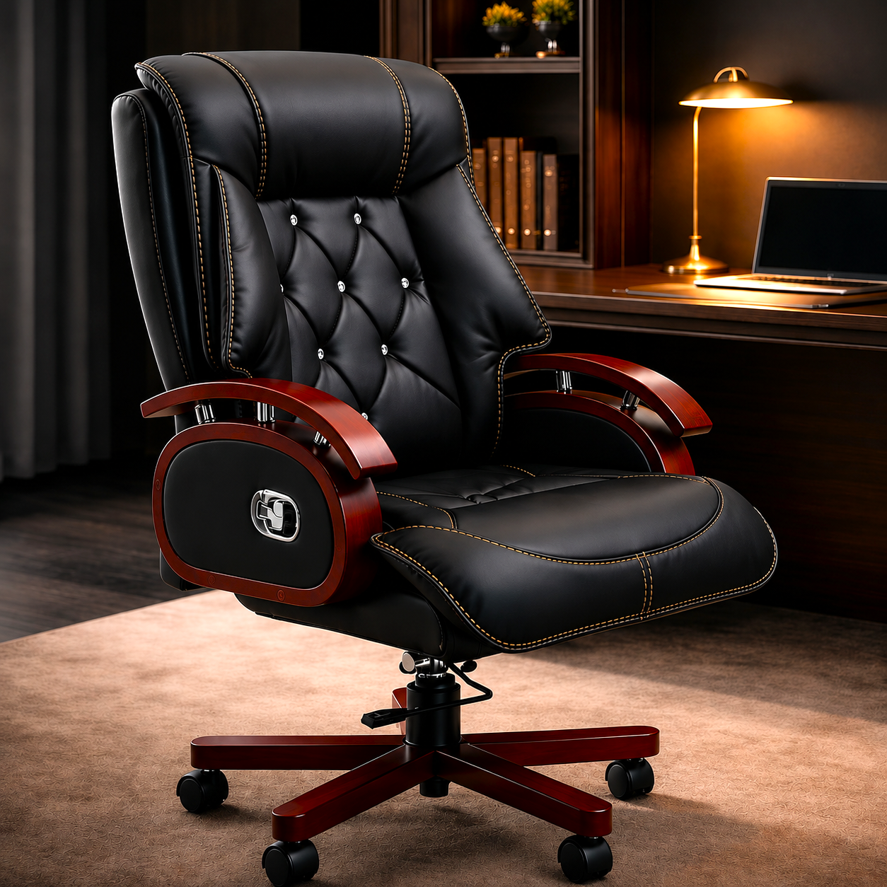 Best High Back Premium Leatherette Wooden Base and Handle Office Chair for Director & Executive Chairs Revolving Recliner and Swivel Height Adjustable Soft Heavy