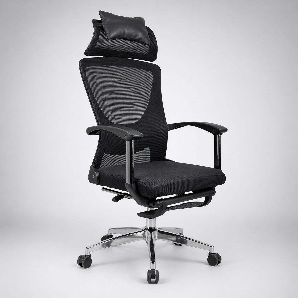 Ergonomic Executive Mesh Office Chair with High Back Support, Adjustable Headrest, Cushioned Fabric Seat, Tilt Mechanism & Chrome Base for Office & Home Use
