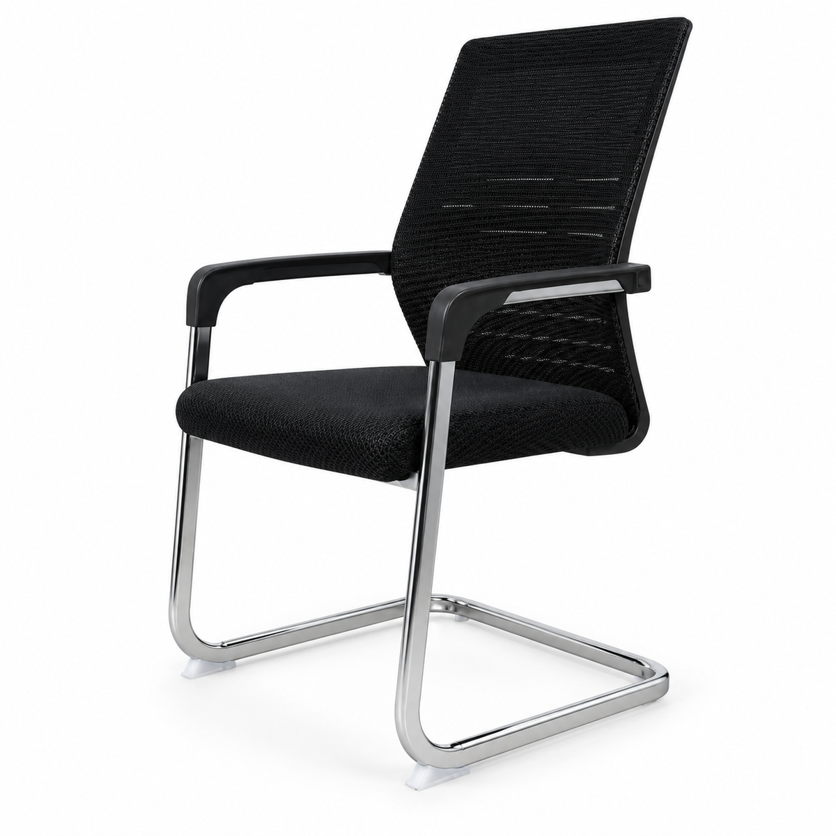 Mesh Visitor Office Chair with Cushion Seat & Metal Sled Base | Ergonomic Waiting Chair with Armrests | Modern Conference & Reception Chair (Black)