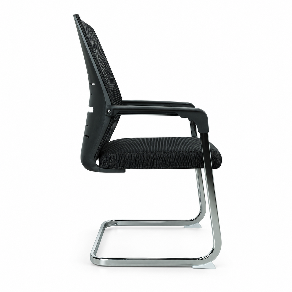 Mesh Visitor Office Chair with Cushion Seat & Metal Sled Base | Ergonomic Waiting Chair with Armrests | Modern Conference & Reception Chair (Black)