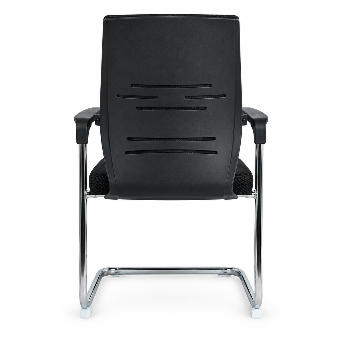 Mesh Visitor Office Chair with Cushion Seat & Metal Sled Base | Ergonomic Waiting Chair with Armrests | Modern Conference & Reception Chair (Black)