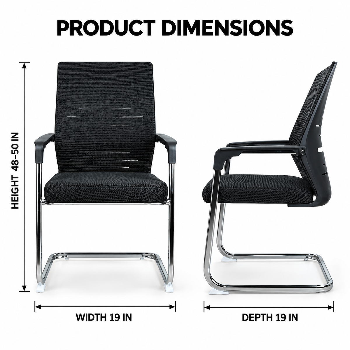 Mesh Visitor Office Chair with Cushion Seat & Metal Sled Base | Ergonomic Waiting Chair with Armrests | Modern Conference & Reception Chair (Black)