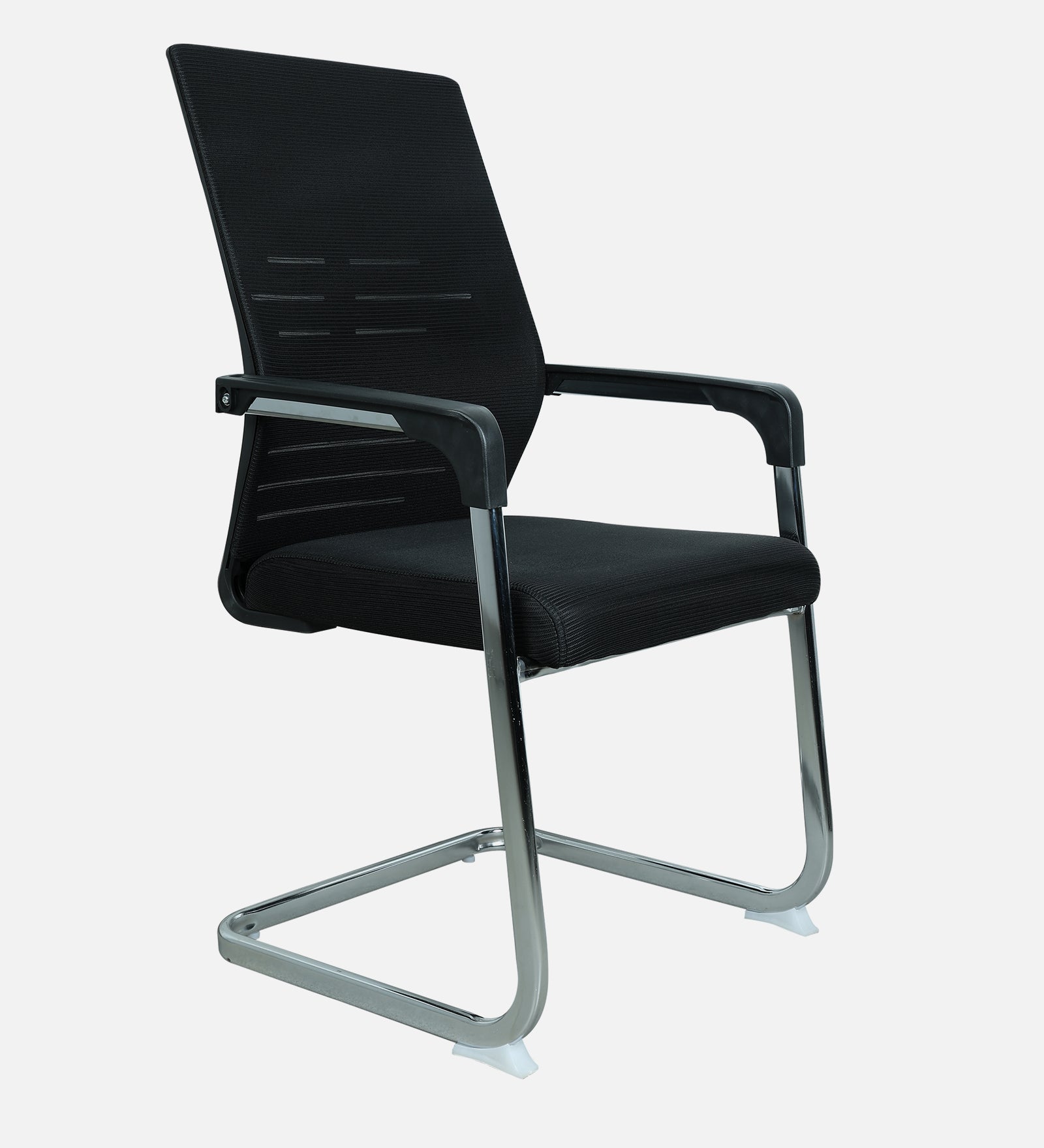 Mesh Visitor Office Chair with Cushion Seat & Metal Sled Base | Ergonomic Waiting Chair with Armrests | Modern Conference & Reception Chair (Black)
