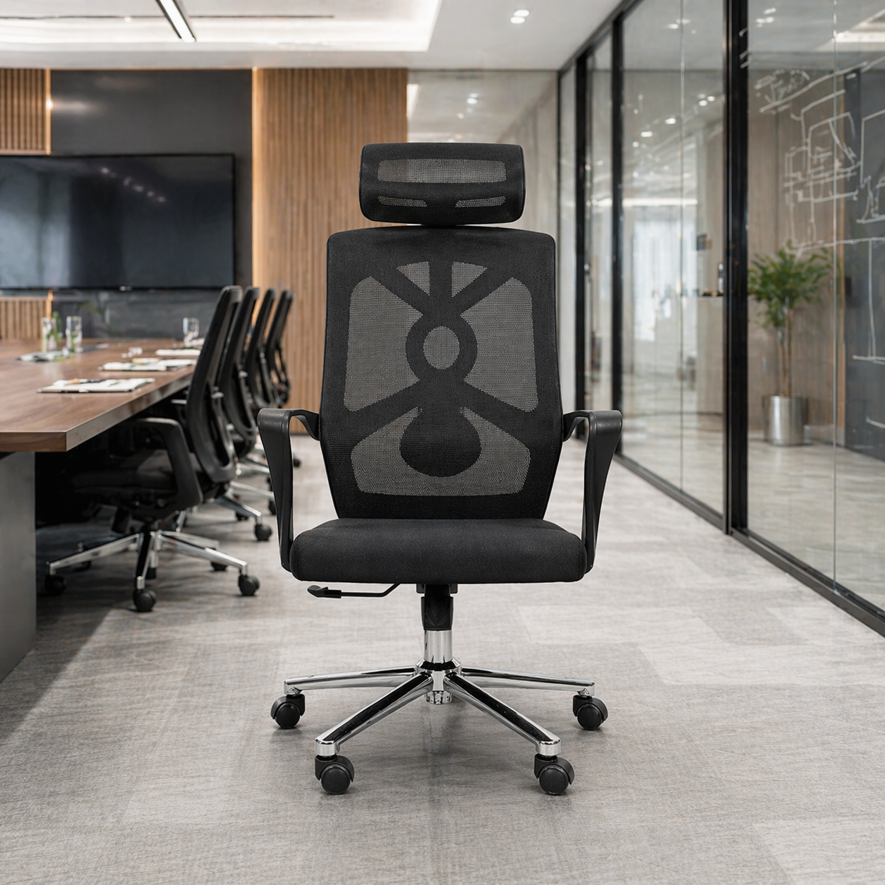 Executive Ergonomic High Back Office Chair with Adjustable Headrest, Breathable Mesh Back, Fabric Cushioned Seat, Swivel Base & Tilt Mechanism for Office