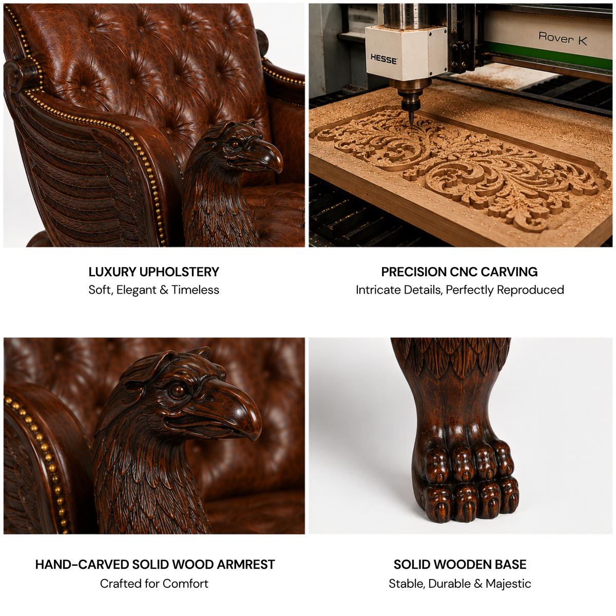 Royal Handcrafted Director's Chair – Solid Teak Wood with Leatherette Upholstery & Brown Carved Armrests