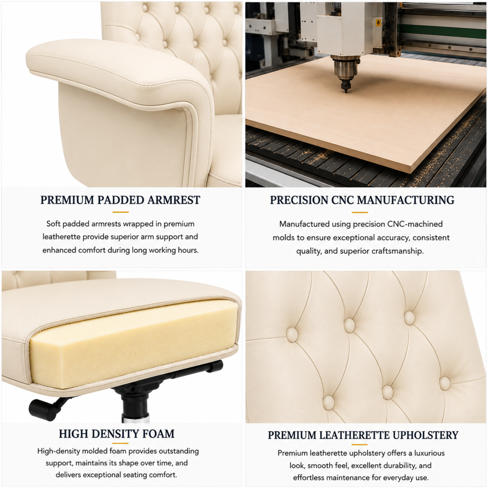 Luxury Director Chair with Button-Tufted Upholstery, Ergonomic, Padded Armrests, and Chrome Base for Modern Office Chair
