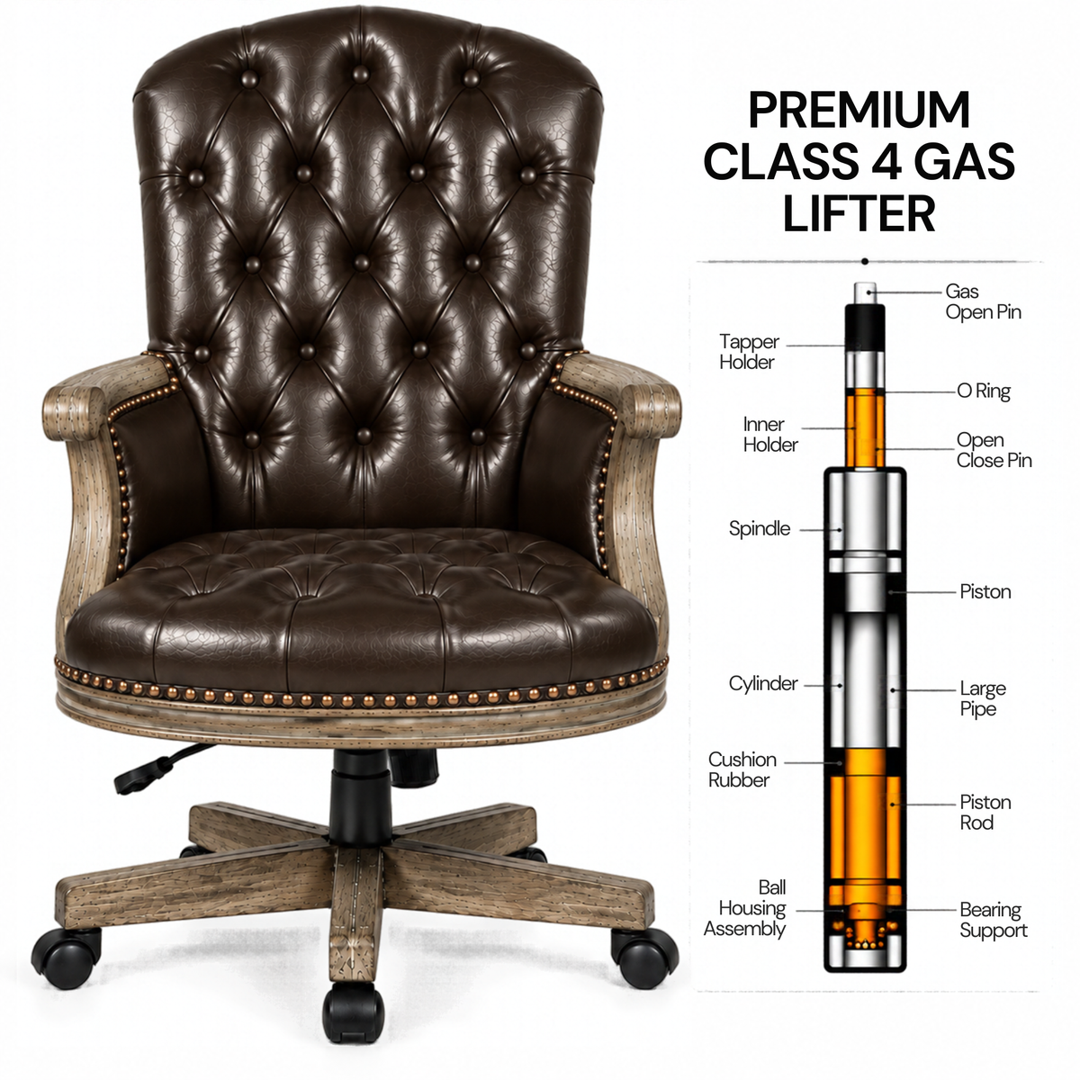 Director office Chair Tufted Design Made in Solid wood with Leatherette Upholstery & Armrest with Height Adjustable Premium Quality Chair