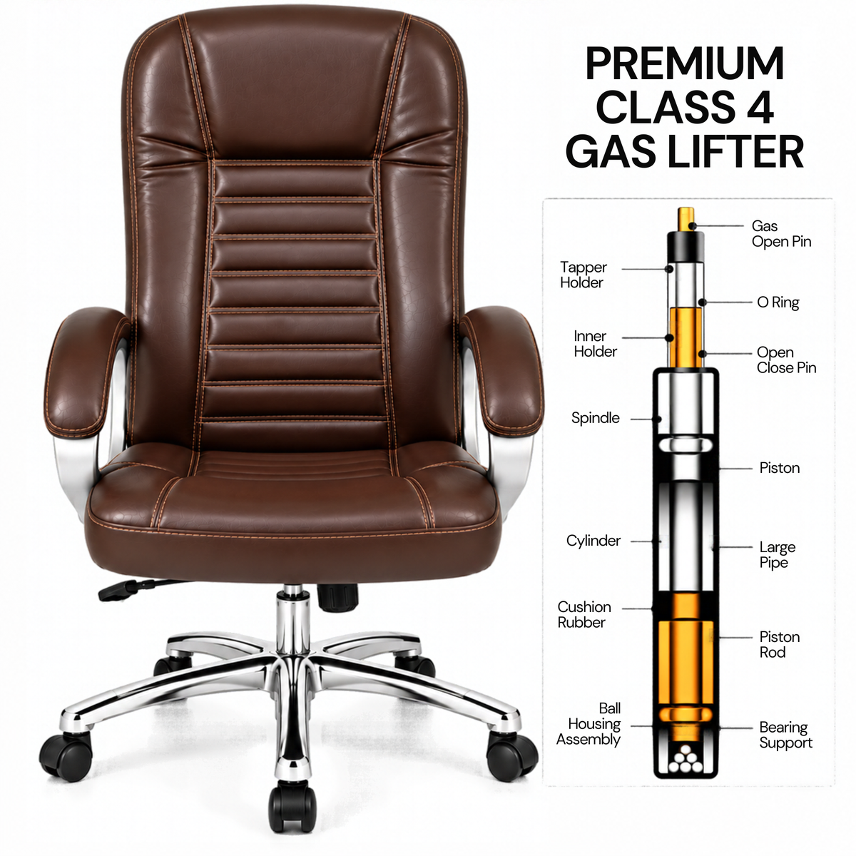 Premium Director Chair, Leatherette Upholstery, Powder-Coated Chrome Base