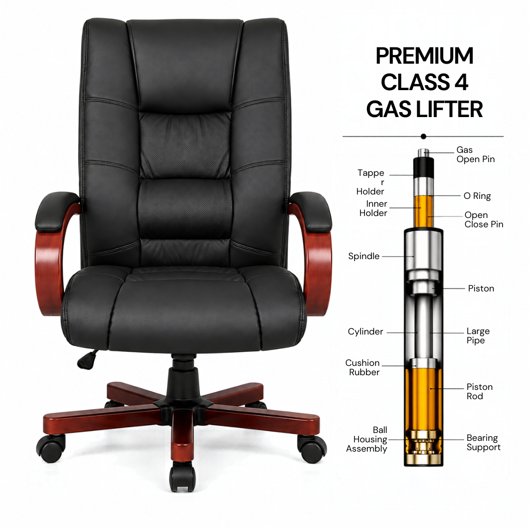 Stylish Leatherette Director and Boss Office Chair with Wooden Handle and Base