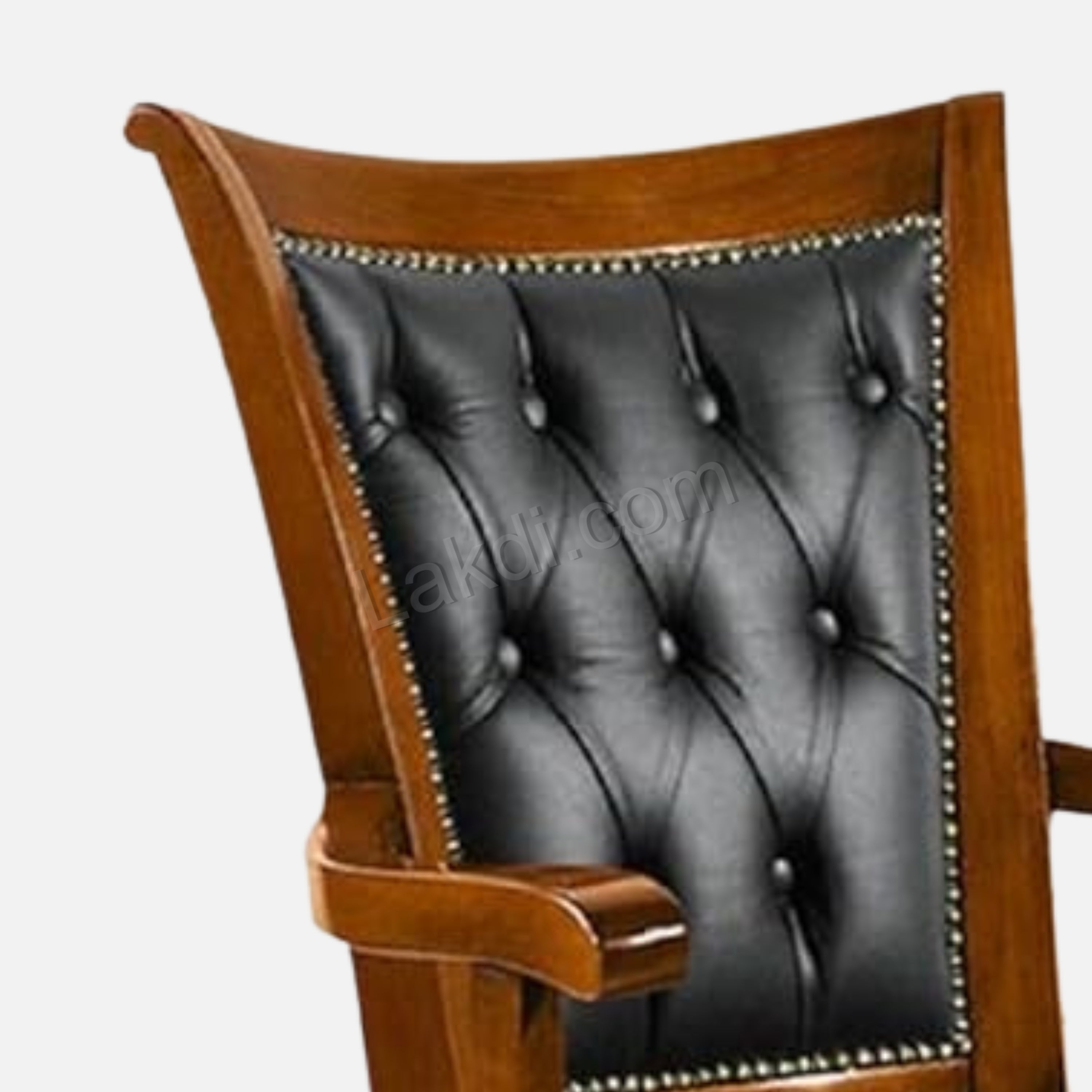 Luxury Office Director Chair Tufted Design Made in Solid wood with Leatherette and High Density Foam & Handcrafted wooden Wheelbase and wooden Polish
