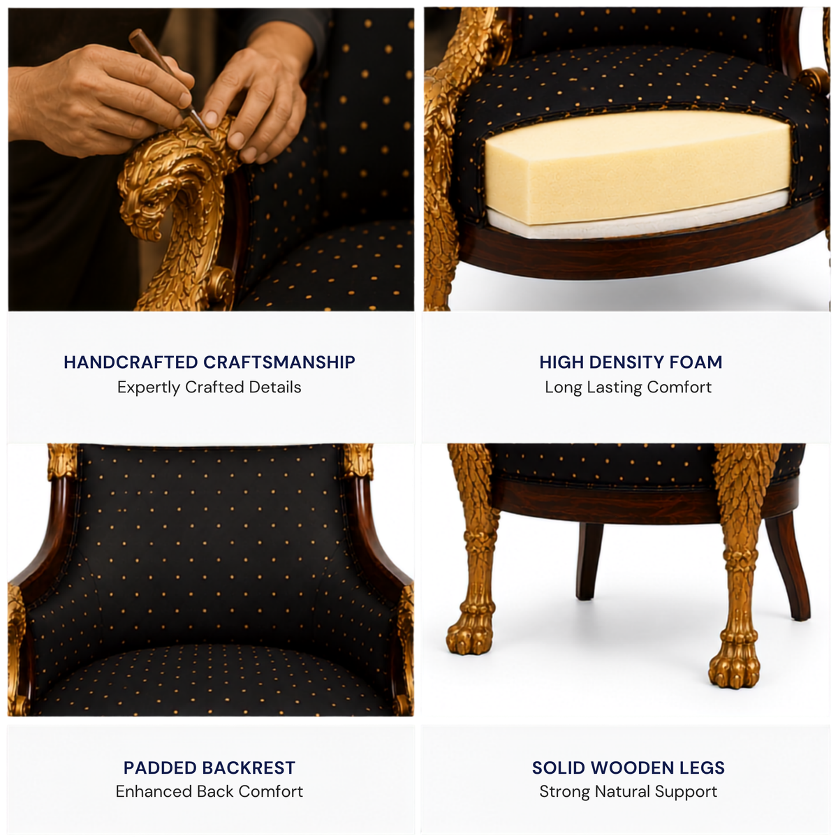 Royal Handcrafted Director's Chair – Solid Teak Wood with Fabric Upholstery & Golden Carved Armrests