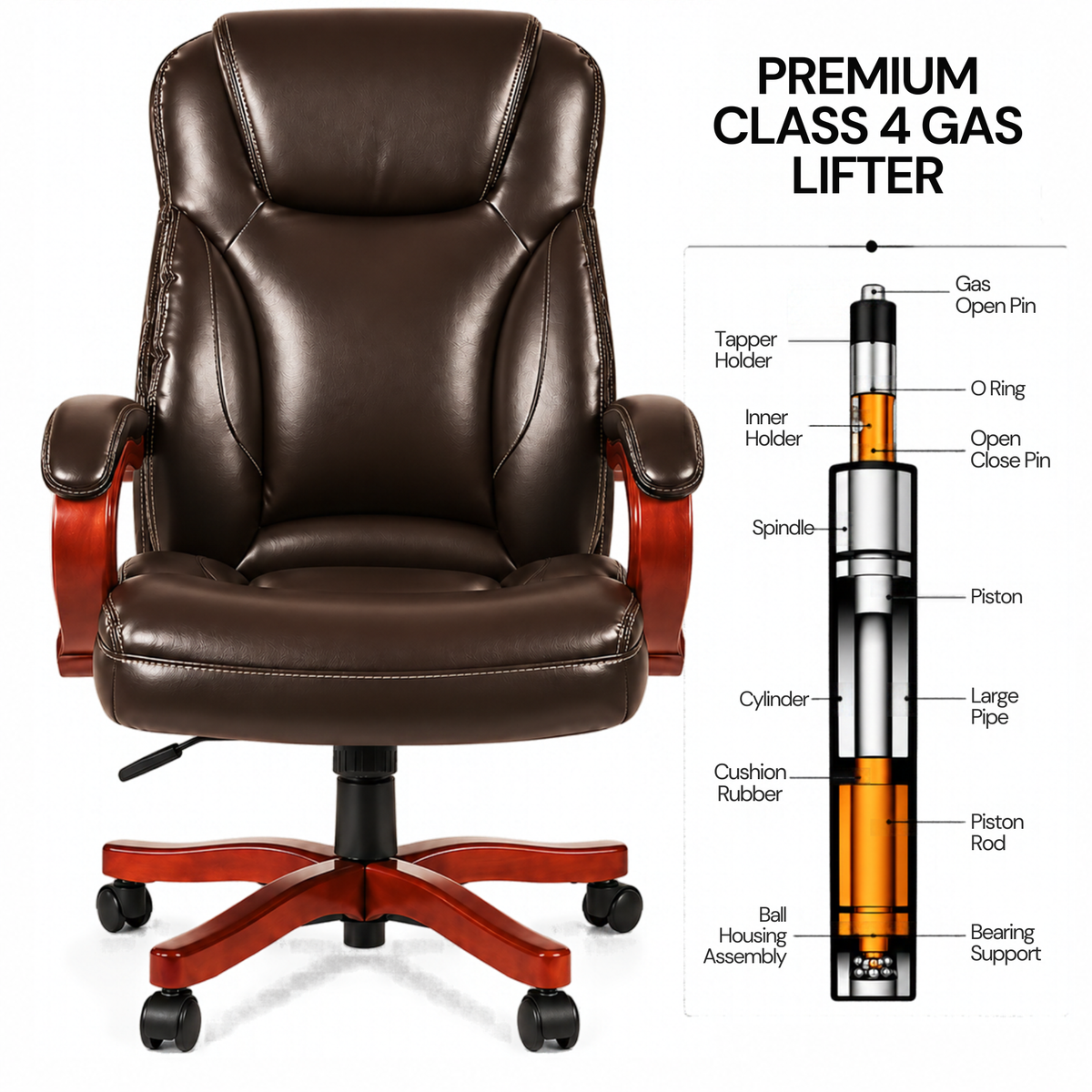 Director office Chair Made in Plyboard with Leatherette Upholstery & Armrest with Height Adjustable & Revolving Chair