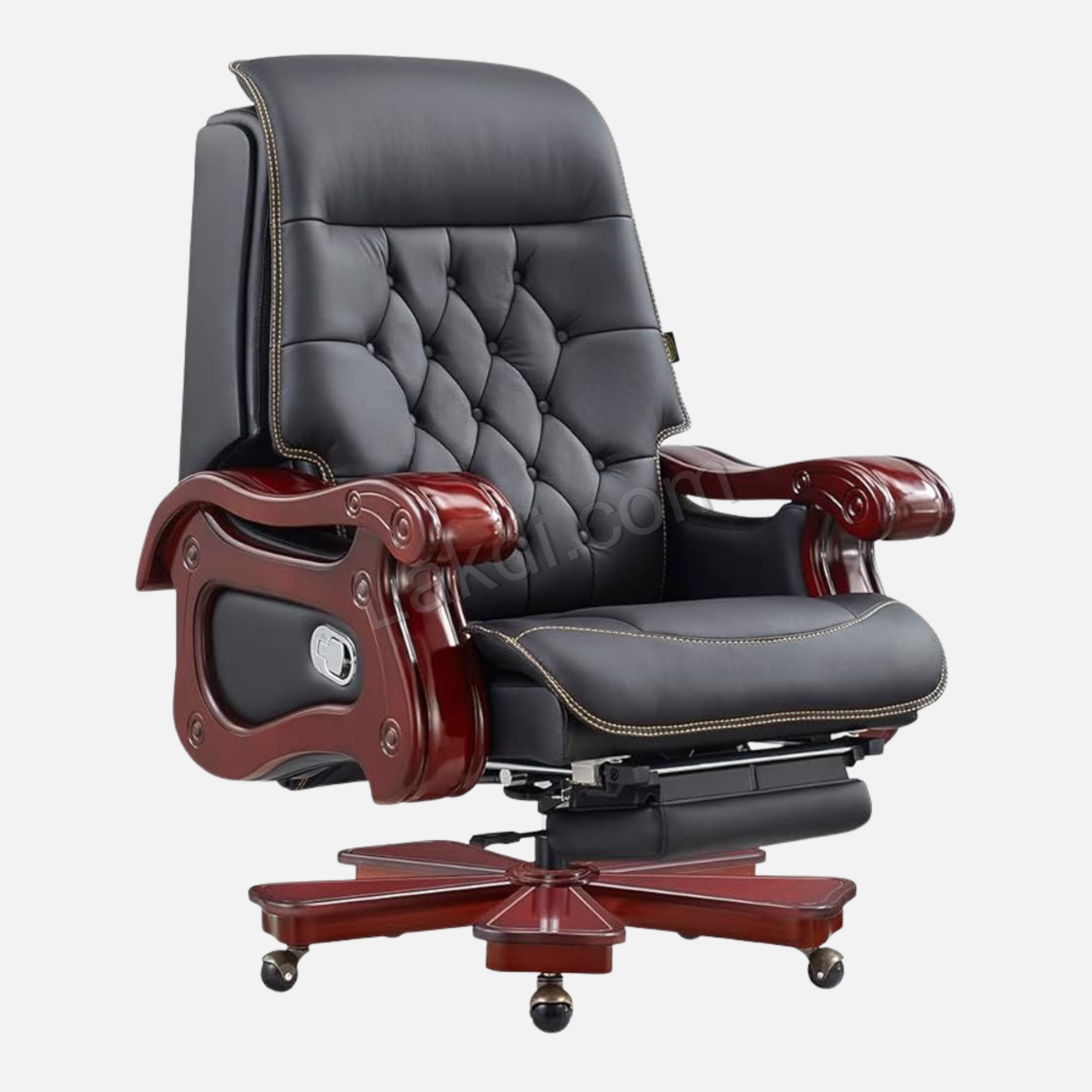 High Back Director Chair for office Made in Solid wood with Leatherette Upholstery & Recliner and Foot rest with Wheelbase & Revolving Chair