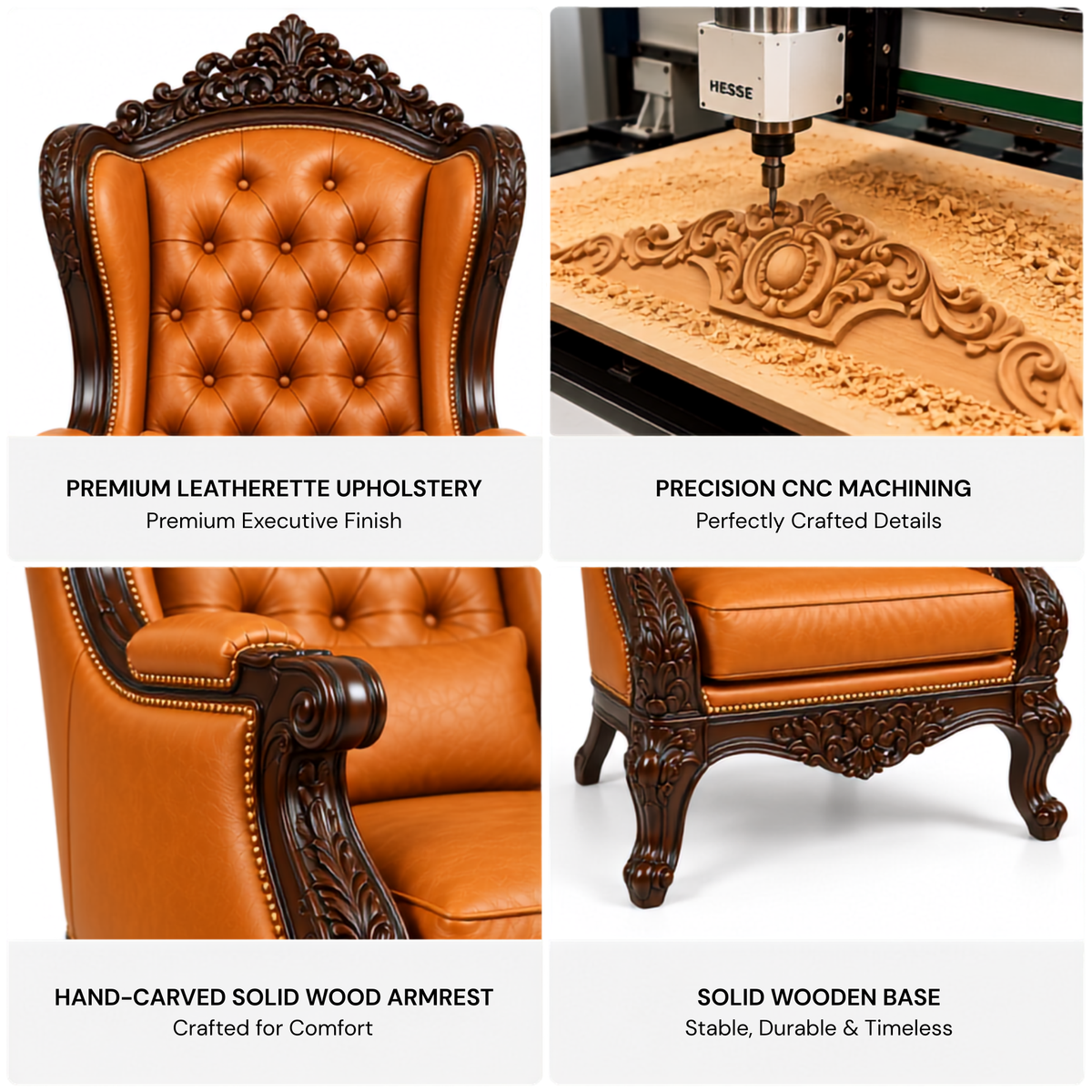 Royal Maharaja High Back Chair, upholstered in luxurious Leatherette, featuring wide armrests and design and Hand Crafting Chair Durable & High Comfort Chair