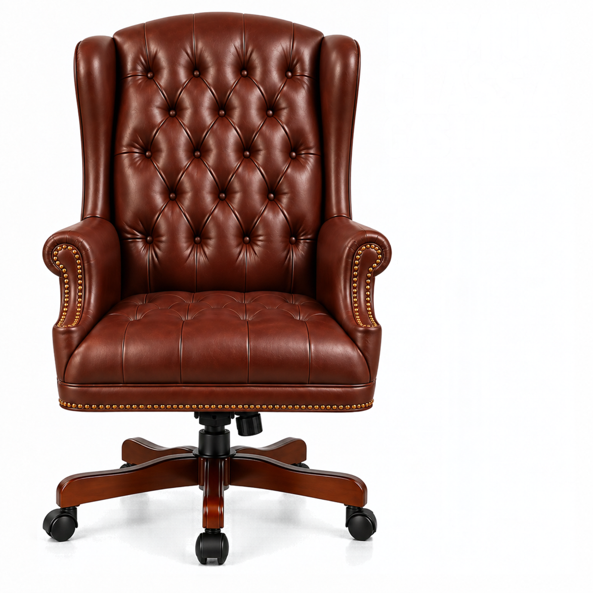 Luxury Wingback Swivel Chair with Wooden Base and Classic Tufted Style Director Desk Chair