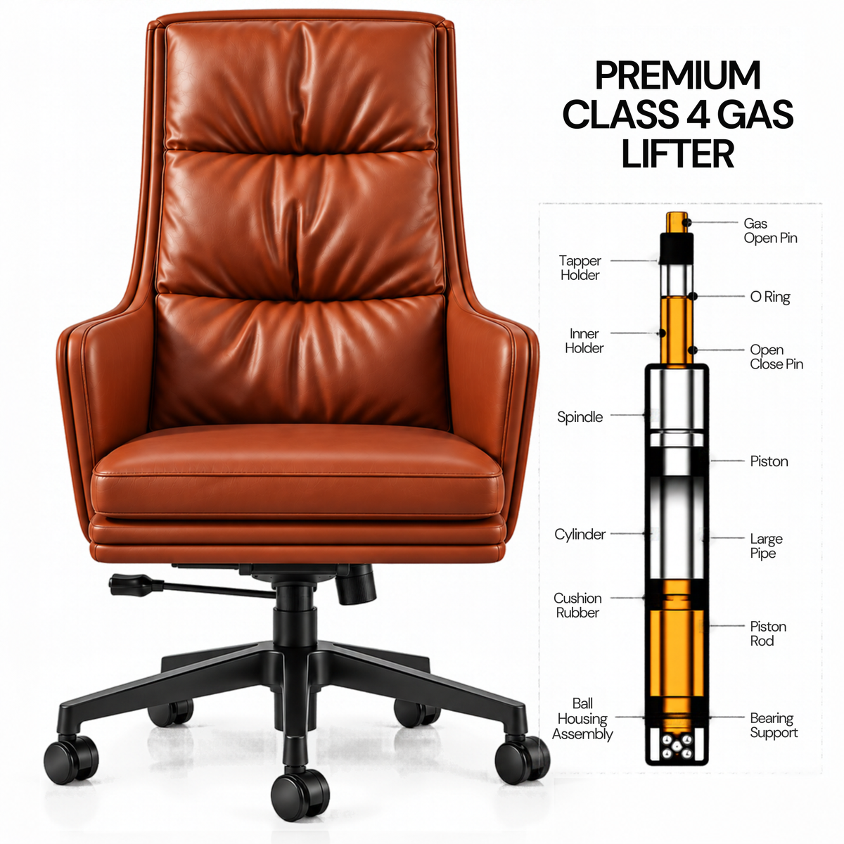 Premium High Back Executive Office Chair with Padded Armrests, Tilt Mechanism, Height Adjustment & Smooth Mobility for Home and Office