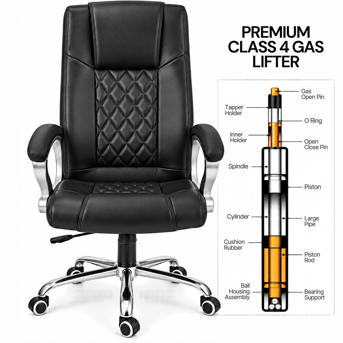 Modern Director Office Chair, Leatherette Upholstery with High Back and Powder-Coated Chrome Base