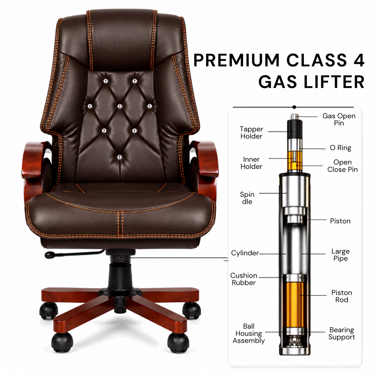 Premium High Back Leatherette Wooden Base & Handle Office Chair for Director & Executive | Revolving Recliner, Soft Heavy Cushion